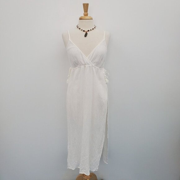 Xhilaration Womens Side Slit Swim Cover Up Dress Size L White Sleeveless Boho - Picture 1 of 15